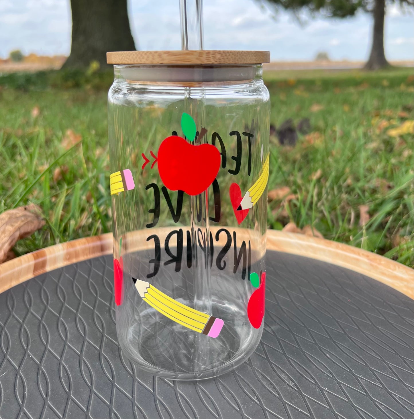 (F) Teach, Love, Inspire Glass Cup