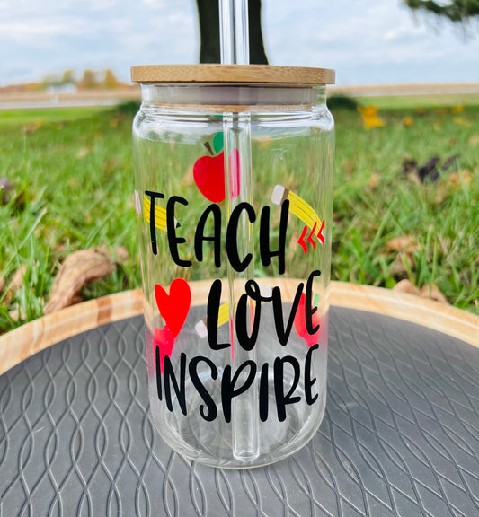 (F) Teach, Love, Inspire Glass Cup