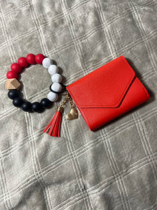 (D) Scarlet Wristlet Keychain with Wallet