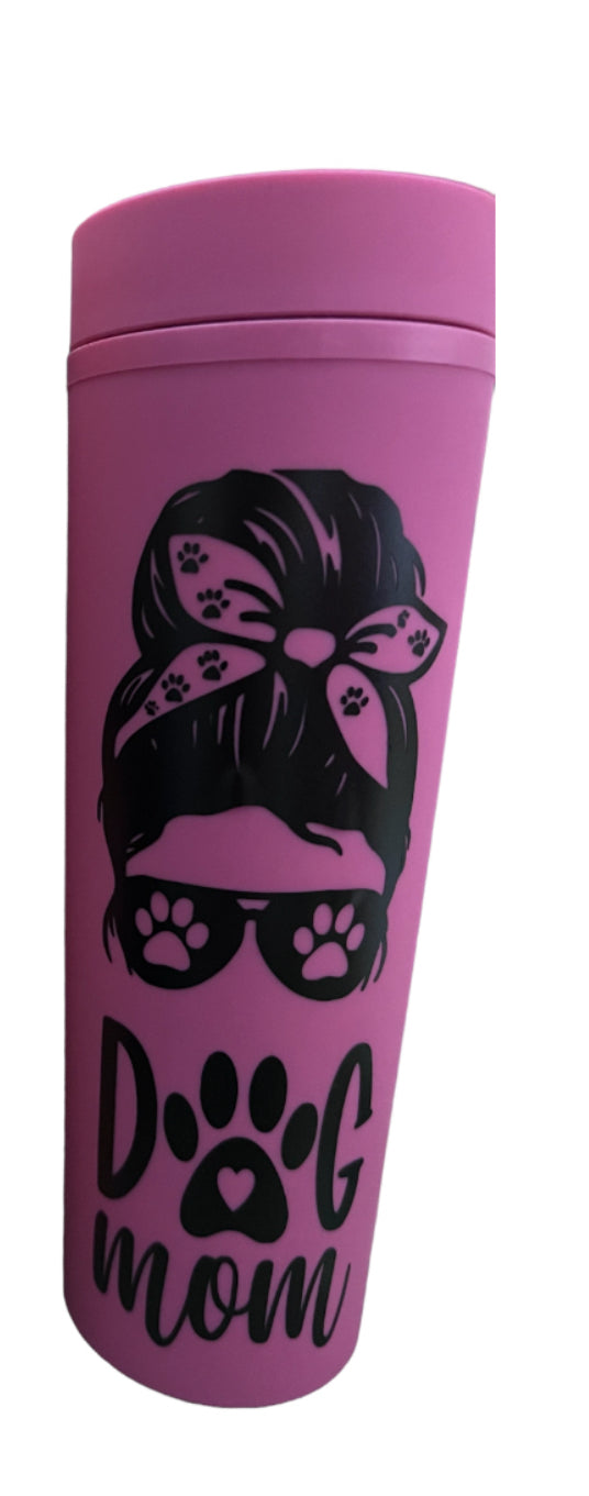 (F) Pink Dog Mom 16oz plastic skinny tumbler