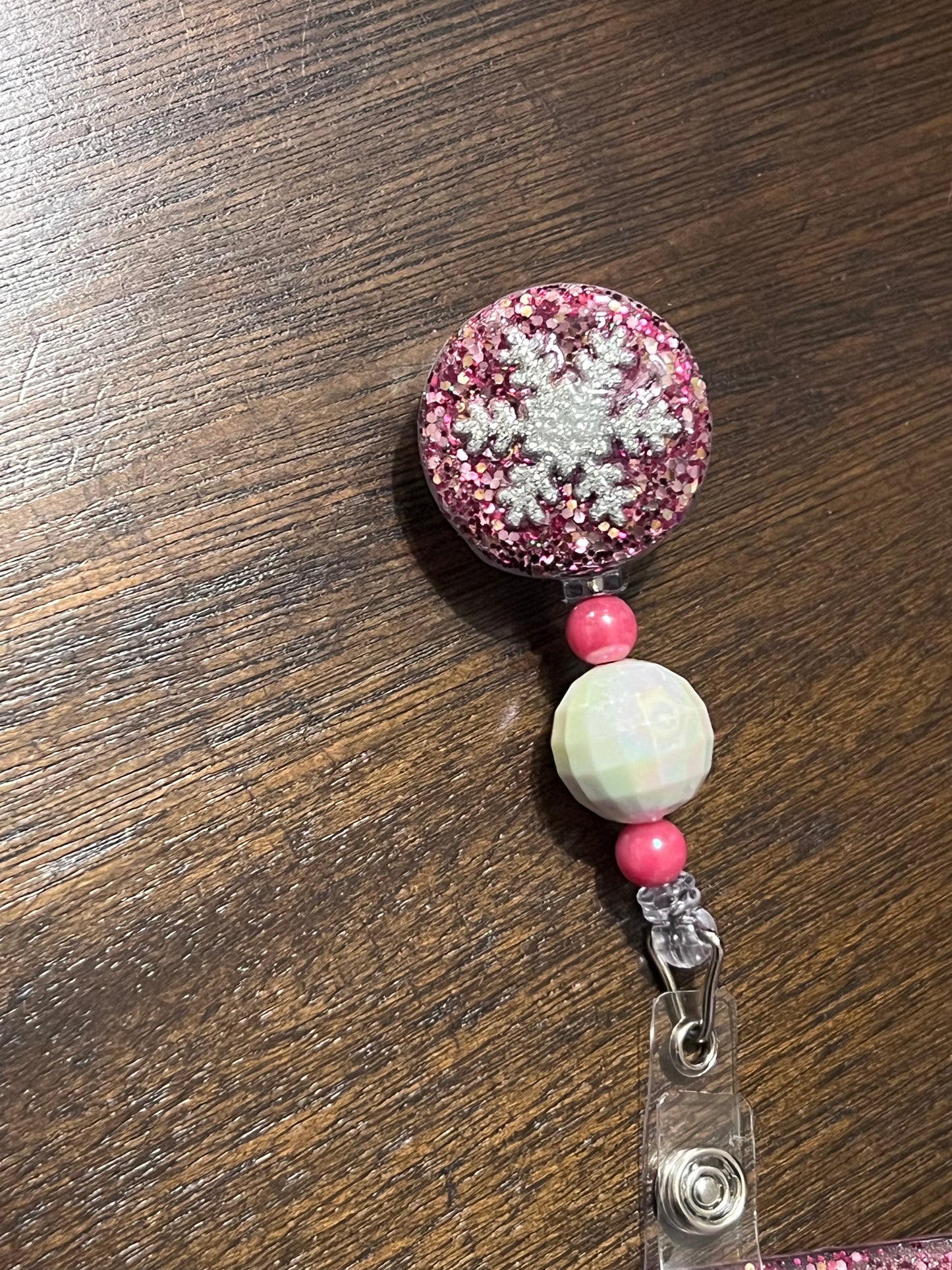 (G) Pink snowflake permanent standard badge reel