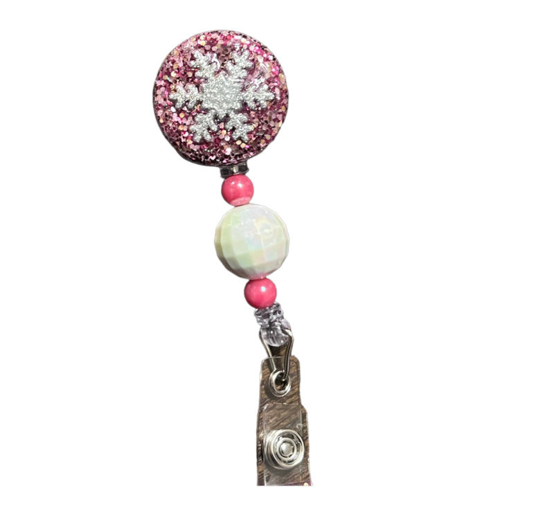 (G) Pink snowflake permanent standard badge reel