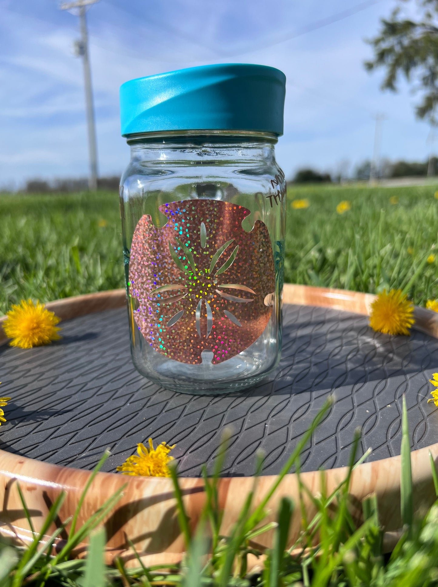 (F) Not a thing to beach about glass cup with lid