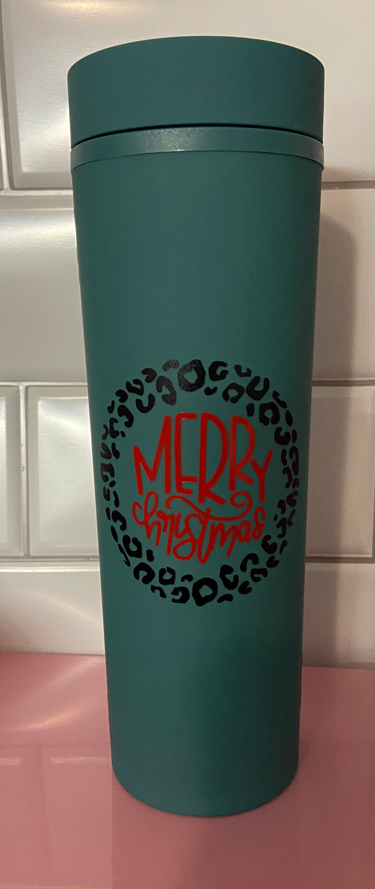 (F) Merry Christmas 16oz skinny plastic tumbler