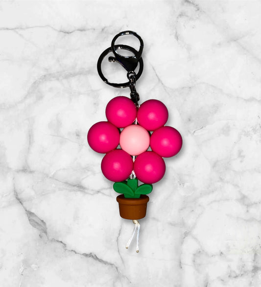 (C) Hot Pink Flower Keychain