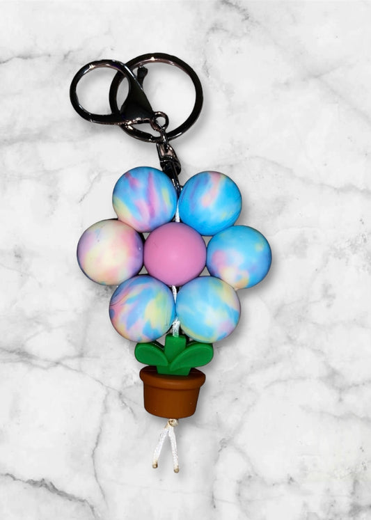 (C) Rainbow Tie Dye Flower Keychain