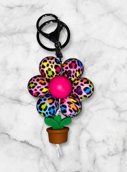 (C) Neon Leopard Flower Keychain